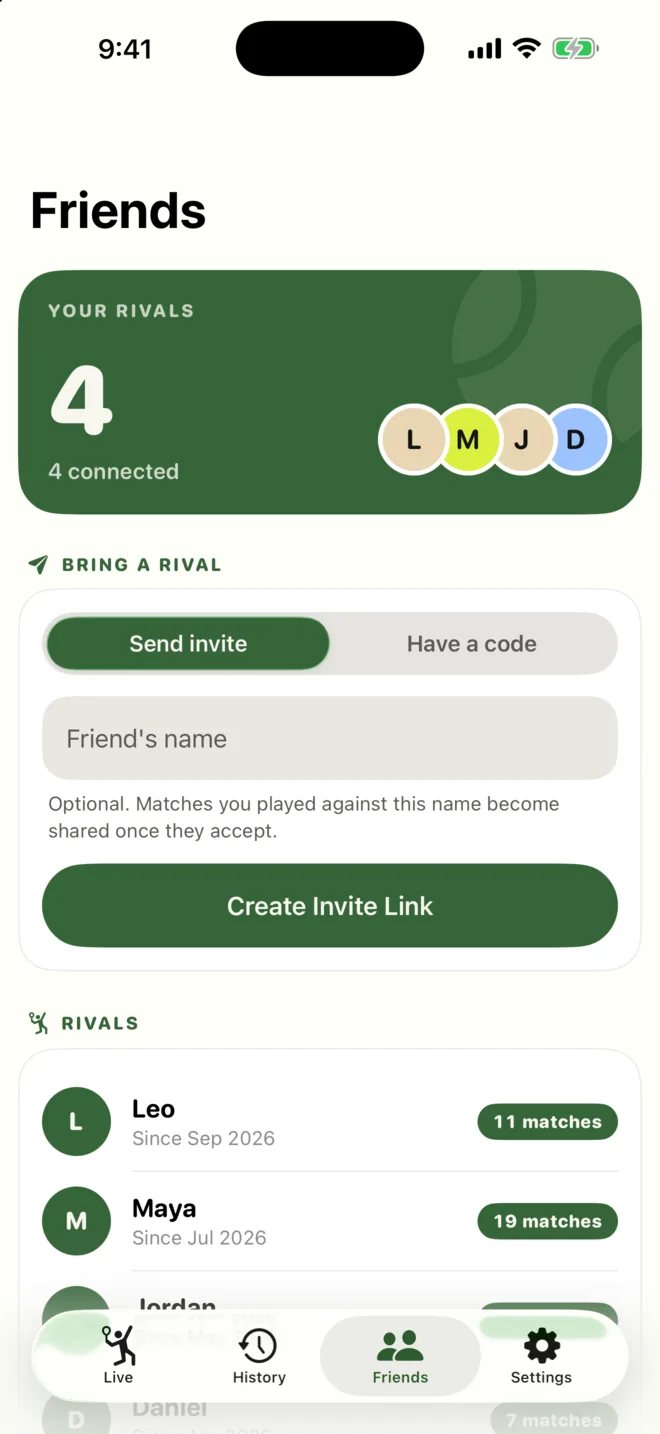 Friends: your rivals and how many matches you played
